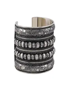 TEEJH Women Silver-Toned & Black Oxidised Silver-Plated Cuff Bracelet