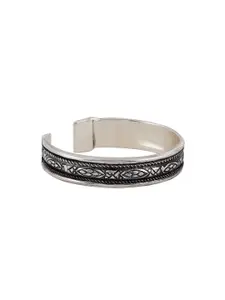 TEEJH Silver-Plated Oxidised Cuff Bracelet