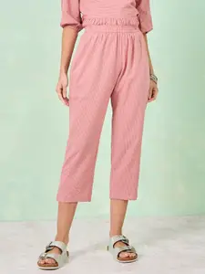 Styli Embroidered Cotton Peplum Pure Cotton Top With Cropped Trousers