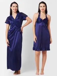 NOIRA Satin Knee Length Nightdress With Robe