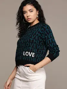 Roadster Women Typography Printed Crop Pullover