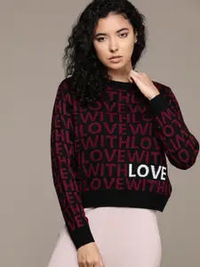 Roadster Women Typography Printed Crop Pullover