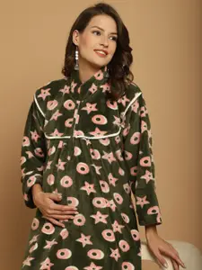 Secret Wish Conversational Printed Maternity Maxi Nightdress