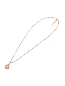 Zaveri Pearls Rose Gold Plated Studded Drop Shape Pendant & Chain