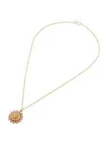 Zaveri Pearls Women Gold-Plated Enamelled Floral Pendant with Chain