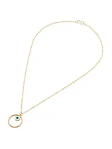 Zaveri Pearls Women Gold-Plated Enamelled Circular Evil Eye Pendant with Chain