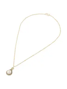 Zaveri Pearls Gold Plated Stone Studded Teardrop Shaped Pendant With Chain