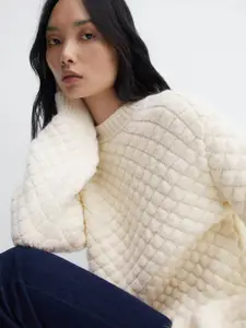 MANGO Geometric Self Design Drop-Shoulder Sleeves Oversized Pullover