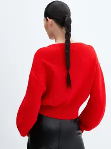 MANGO Women Cherry Red Solid Pullover