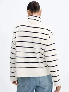 MANGO Turtle Neck Drop-Shoulder Sleeves Striped Pullover
