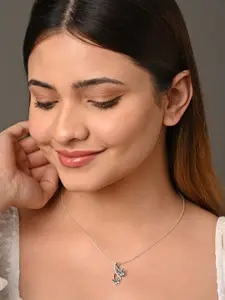 Clara 925 Silver Rhodium-Plated Cubic Zirconia Studded Pendant With Chain