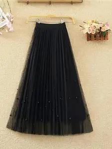 StyleCast Black Embellished Flared Midi Skirt