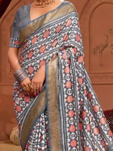 Saree mall Grey & Red Ethnic Motifs Printed Zari Sarees
