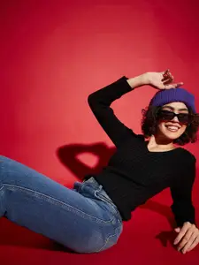 SASSAFRAS Black Ribbed Acrylic Pullover