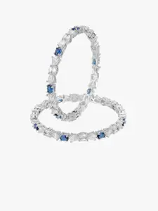 Adwitiya Collection Set Of 2 Rhodium-Plated Stone-Studded Bangles