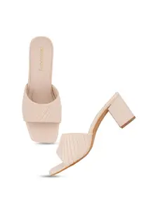 DressBerry Cream-Coloured Striped Open Toe Block Heels