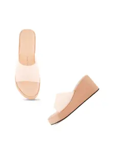 DressBerry Peach Open Toe Wedge Heels