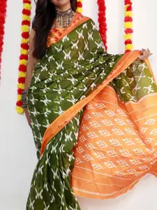 Saree mall Ethnic Motifs Printed Poly Cotton Ikat Sarees