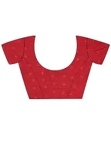 Saree mall Grey Red Ethnci motifs Printed Poly Cotton Ikat Sarees