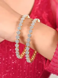 RATNAVALI JEWELS Set Of 2 Gold-Plated AD-Studded Bangles