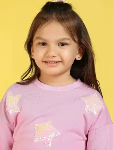 Nauti Nati Girls Embellished Round Neck Antimicrobial Pullover Sweatshirt