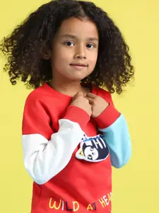 Nauti Nati Boys Typography Printed Applique Antimicrobial Round Neck Pullover Sweatshirt