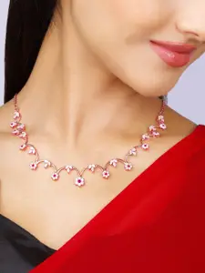 GIVA 925 Sterling Silver Artificial Stones Studded Rose Gold Plated Necklace