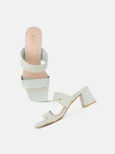 The Roadster Lifestyle Co. Sea Green & Gold-Toned Double Straps Block Heels