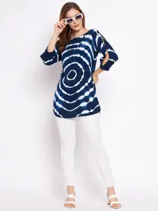 BAESD Tie & Dye Boat Neck Slit Sleeves Longline Top