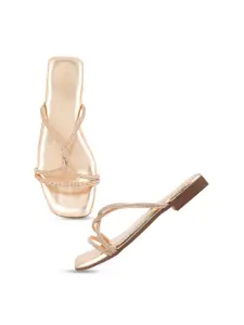 DressBerry Rose Gold-Toned Embellished Open Toe Flats