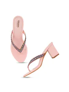 Anouk Pink Embellished Open Toe Block Heels