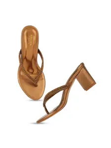 Anouk Copper-Toned Embellished Open Toe Block Heels