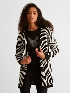 COVER STORY Abstract Printed Longline Acrylic Cardigan Sweater