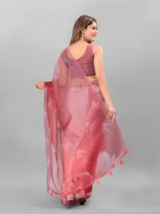 Anouk Coral Floral Printed Organza Tussar Saree