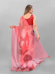 Anouk Red & White Floral Printed Organza Tussar Saree