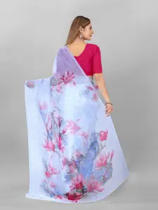 Anouk White & Pink Floral Printed Organza Tussar Saree