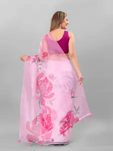 Anouk Pink & Fuchsia Floral Printed Organza Tussar Saree