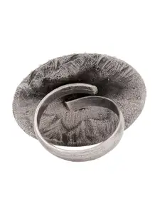 TEEJH Silver-Plated Stones Studded Oxidised Floral Statement Adjustable Finger Ring