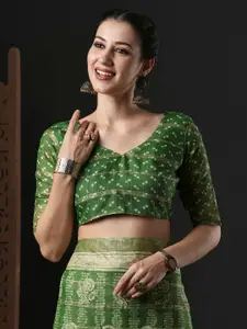 Anouk Green & Cream-Coloured Ethnic Motifs Printed Bagru Saree