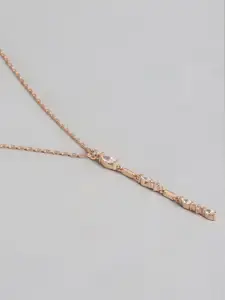 Carlton London 18kt Rose Gold-Plated CZ-Studded Pendant with Chain