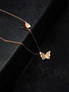 Yellow Chimes Rose Gold-Plated Butterfly Pendant With Chain