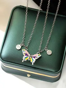 Yellow Chimes Girls Set Of 2 Butterfly Charm Pendant & Chain