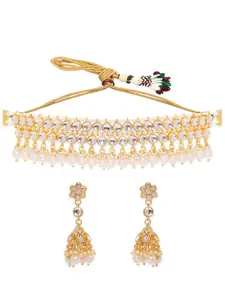 Rubans 22K Gold Plated Kundan & Pearl Choker Necklace Set Traditional