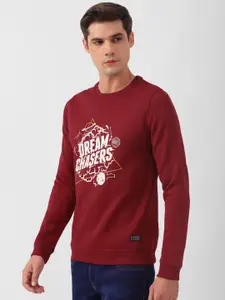 PETER ENGLAND UNIVERSITY Men Maroon Printed Sweatshirt