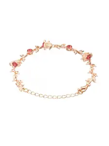 Yellow Chimes Rose Gold-Plated Stone Studded Charm Bracelet