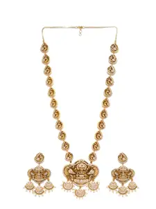 Rubans 24K Gold-Plated Handcrafted Lakshmi Goddess Motif & CZ Studded Temple Necklace Set