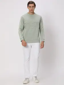 Mufti Typography Embossed Self Design Pullover Sweatshirt