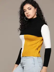 Roadster Colourblocked Turtle Neck Acrylic Pullover