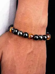 KARISHMA KREATIONS Men Tiger Eye Obsidian Hematite Elasticated Bracelet