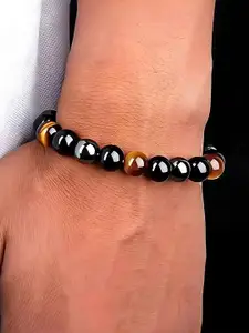 KARISHMA KREATIONS Men Tiger Eye Obsidian Hematite Elasticated Bracelet